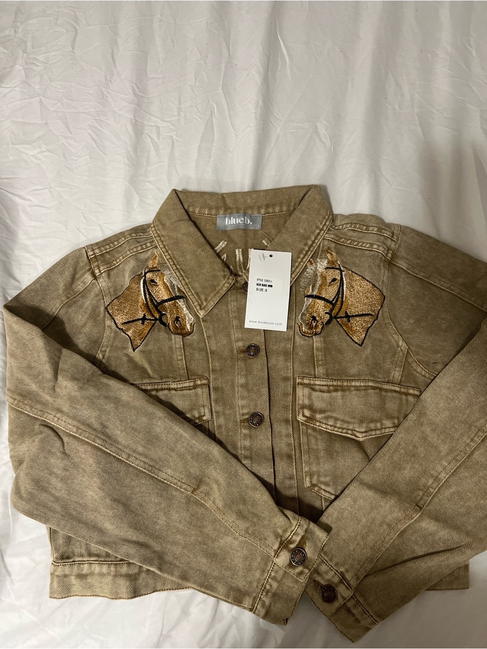 Blue B. Women's Embroidered Horse Crop Jacket in Khaki